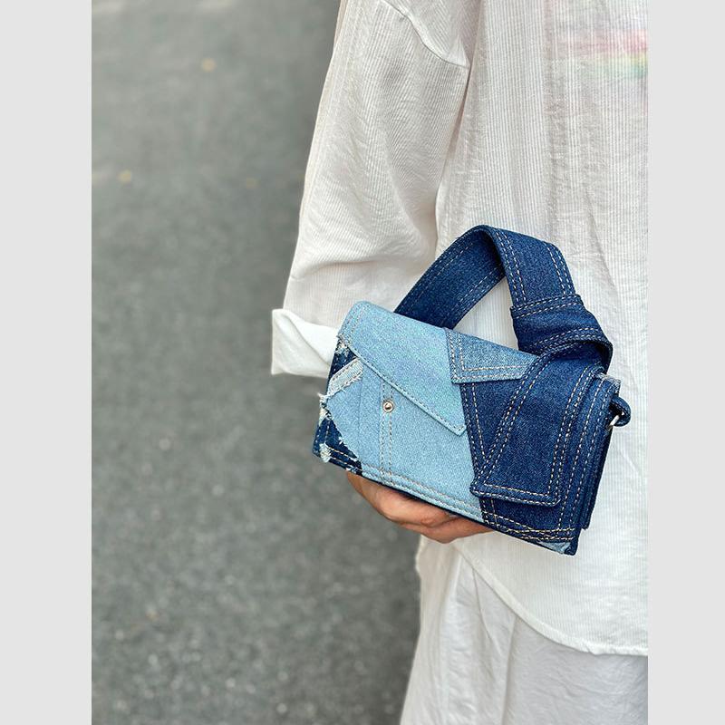 Denim Spliced Crossbody Bag for Girls Fashion Versatile Casual Shoulder Bag Advanced Commuter New Handbag
