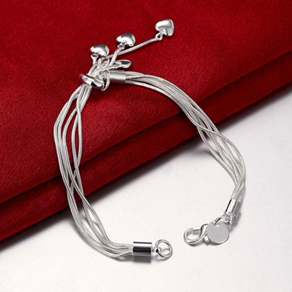925 Sterling Silver Snake Chain Heart Bracelets for Women Fashion Charm Bangles Ladies Wedding Party Luxury Jewelry Gifts