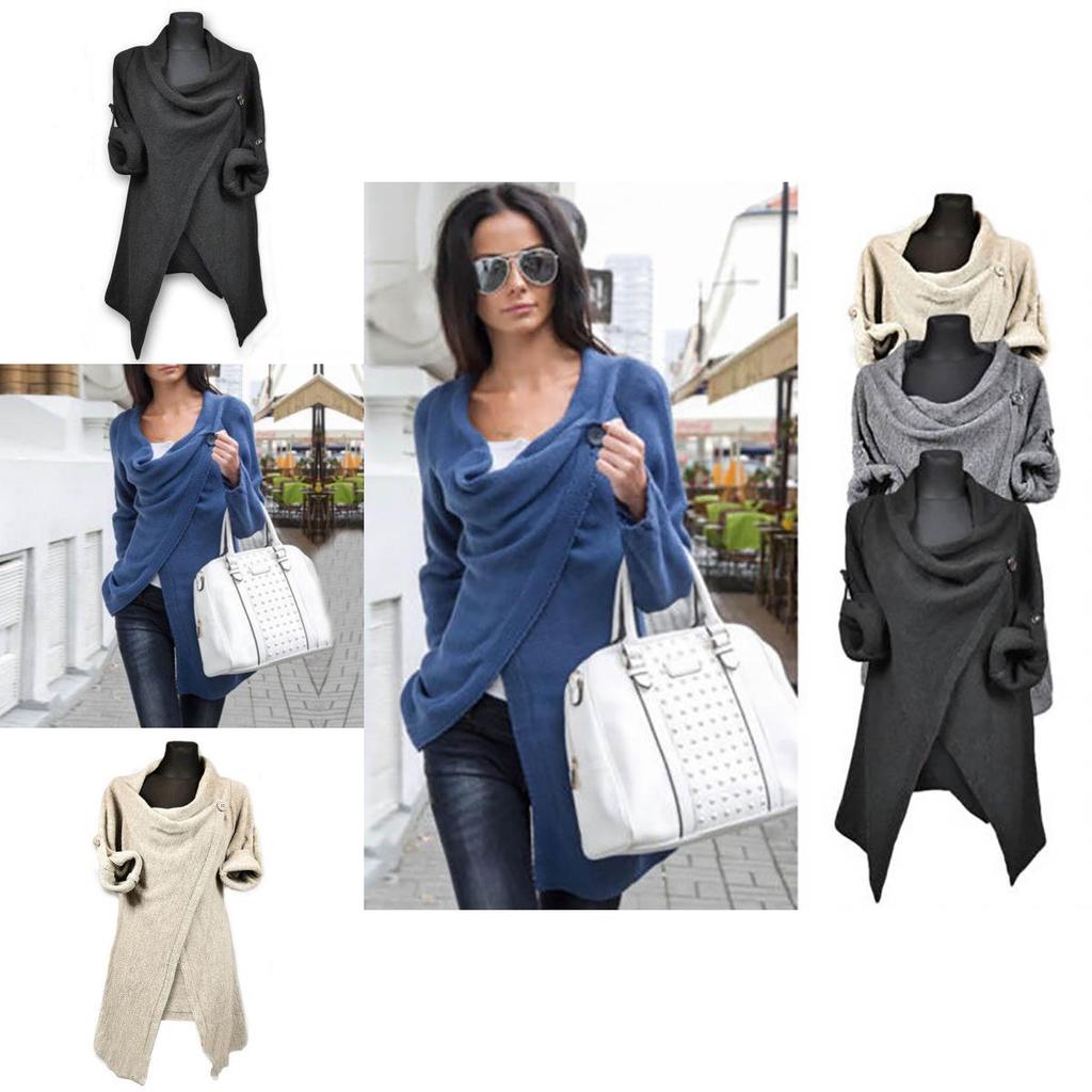 Elegante Maglione Cardigan Wrap da Donna a Maglia con Accogliente Collo a Dolcevita Sciarpa