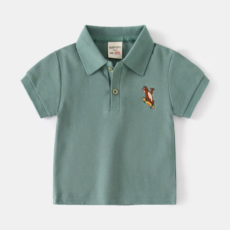 Boy's Short-Sleeved T-shirt Clothes Children's Summer Clothing Children's Embroidery Bear Polo Shirt Baby Boy Half Sleeve Polo Collar Top