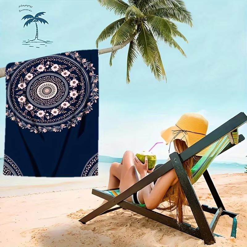 Mandala Floral Graphic Beach Towel, Soft Microfiber Durable Sand Free, Home Decor Gift, Boho Print Oversized Bath Towel for Yoga
