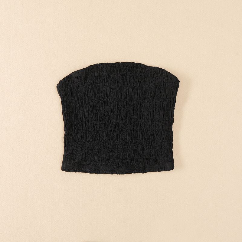 

Fashion Style Summer Women s Clothing Elastic Minimalist Silm Pure Color Tube-Top Ruched Double Layer Comfortable Plaid Easiest for Match Small Top Black L