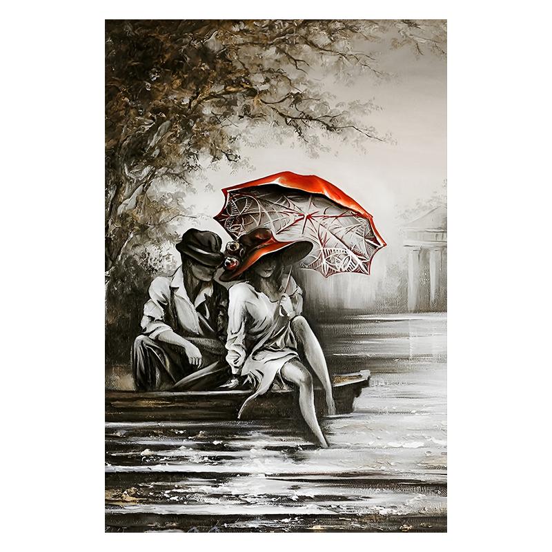 

Золота пара з парасолькою, міський пейзаж, полотно, картини, плакати, друк, абстрактні романтичні настінні картини для домашнього декору кімнати 50x70cm No Framed