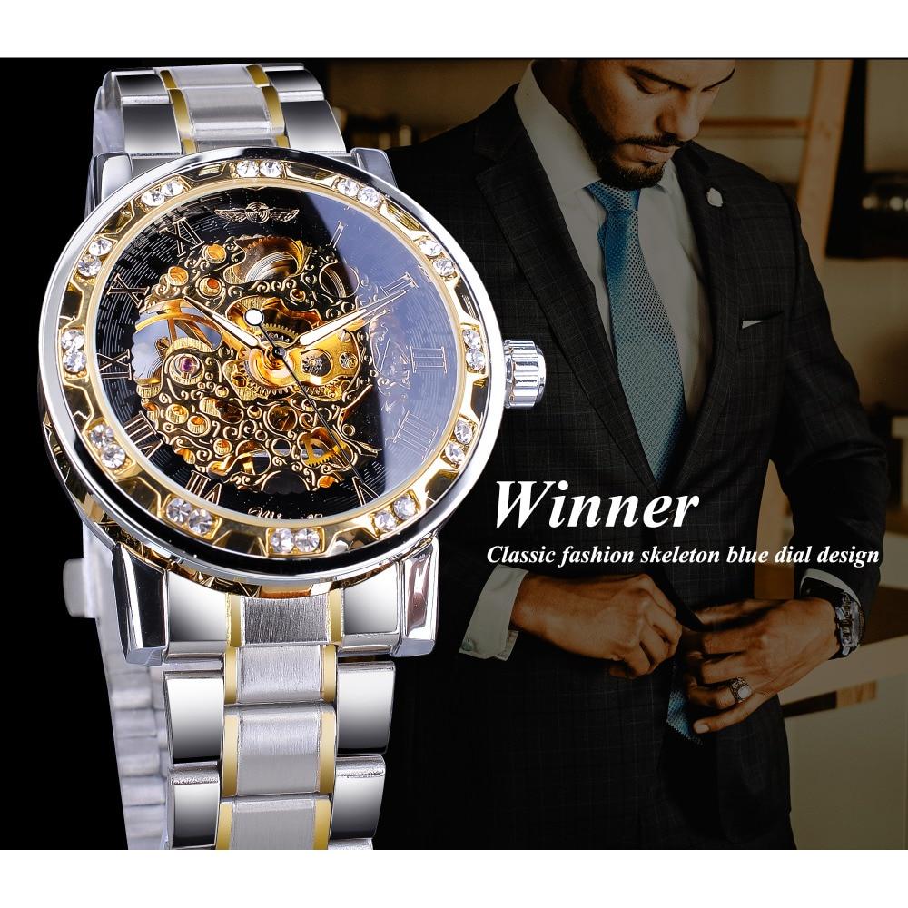WINNER Transparent Mode Leuchtende Getriebe Bewegung Royal Design Männer Top Marke Luxus Männliche Mechanische Skeleton Armbanduhr