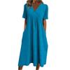 Women's Fashionable Loose-Fit V-Neck Short-Sleeve Casual Cotton-Linen Blend Dress