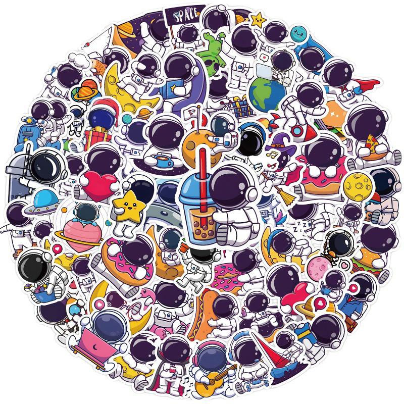 Adorable Astronaut & Planet Stickers for Pencil Cases, Phones, Notebooks, Tablets, and Cups - Waterproof & Cartoon Style