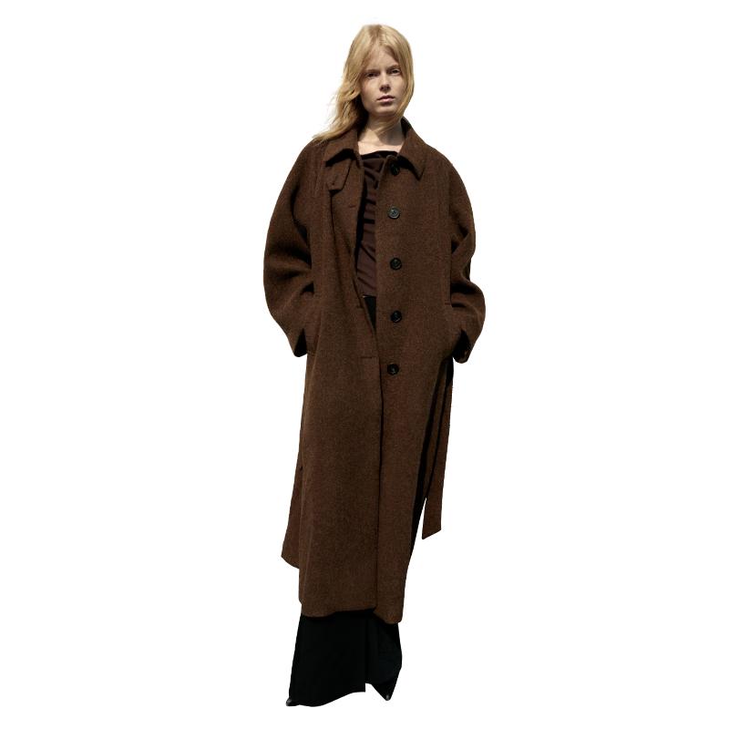 

GREEN BELT Women s 100% Wool Oversized Lapel Mid-Length Coat M