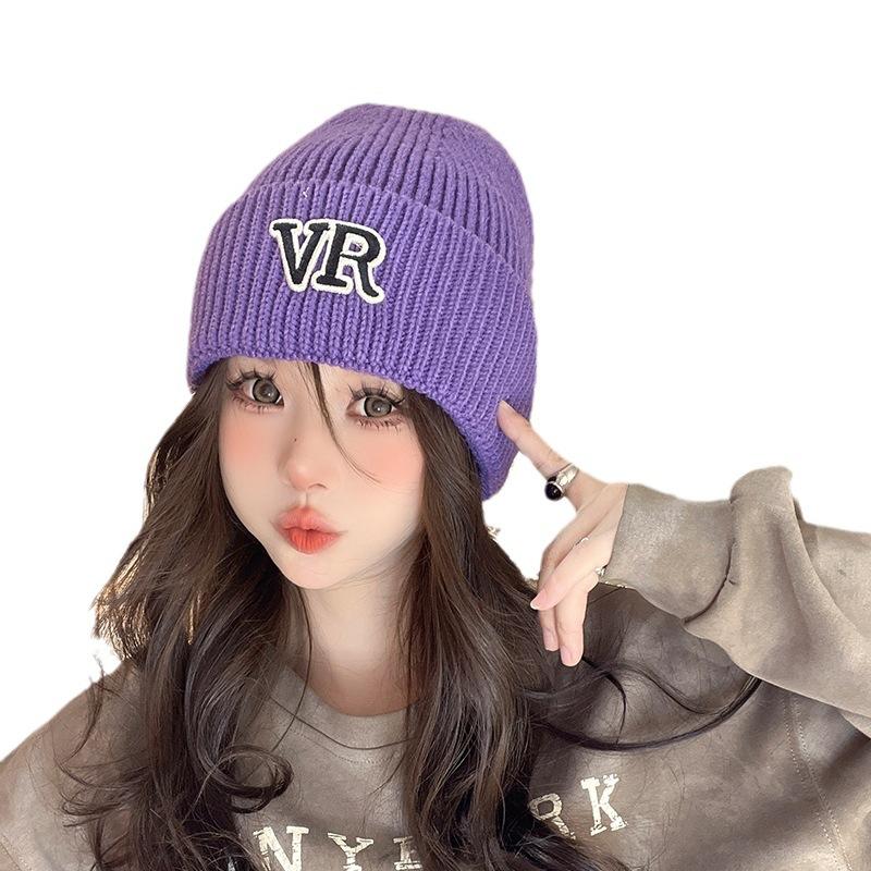 Letter Wool Hat Korean Version Versatile Knit Hat for Women Fashion Autumn and Winter Warm Face Showing Small Ear Protection Cold Hat Trendy
