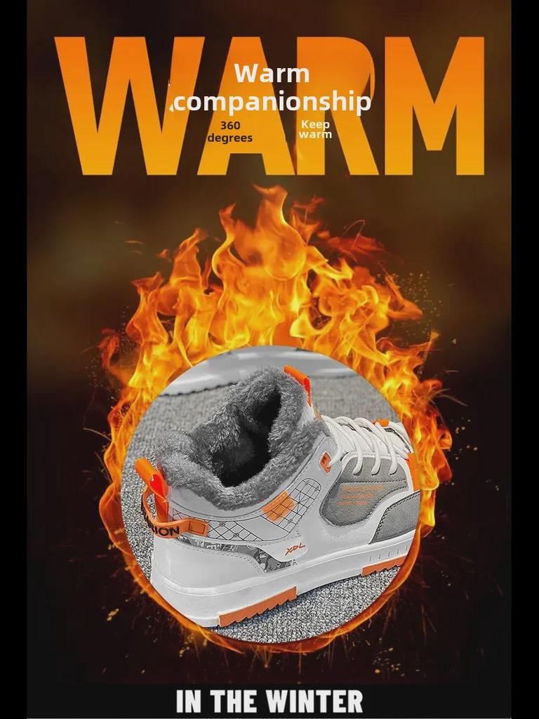 Adidași de iarnă pentru bărbați, cu vârf înalt, din bumbac și catifea: Pantofi de zăpadă la modă, călduroși, casual pentru sport și tineret.