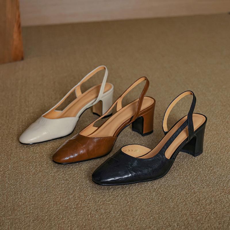 Summer beef tendon sole bag head sandals new women's casual empty sandals cover feet thick heel square head comfortable large size shoes