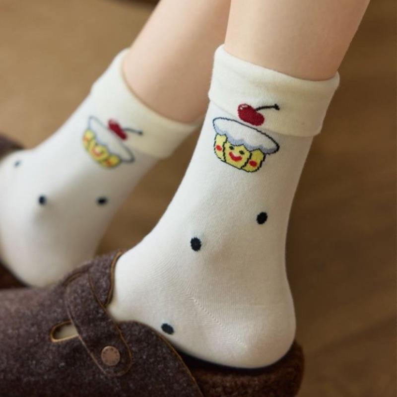 Cute Flanged Socks for Girls, Sweet Bow Mid-calf Socks, Versatile for Autumn and Winter, Cartoon Striped Student Pile Socks