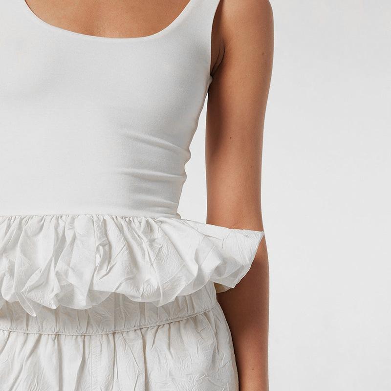 Square Neck Tank Tops For Women Sleeveless Backless Crop Top With Peplum Bubble Hem Summer Top Black White