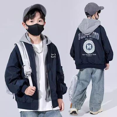 Boys' 2025 Patchwork Hooded Jacket: Trendy Spring/Autumn Outerwear for Big Kids