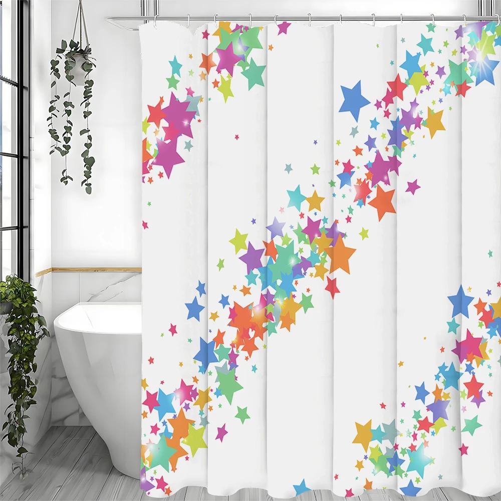 Colorful Stars Shower Curtain, Bathroom Decorative Shower Curtain, Waterproof Shower Curtain with Hooks