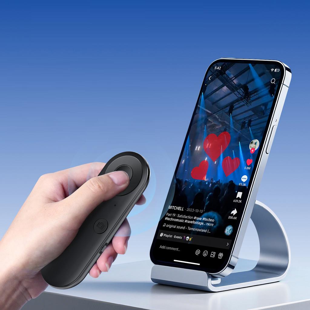 Mini Wireless Remote with Air Mouse Multifunctional Fingertip Selfie Video Page Turner for iPhone iPad Android Tablet