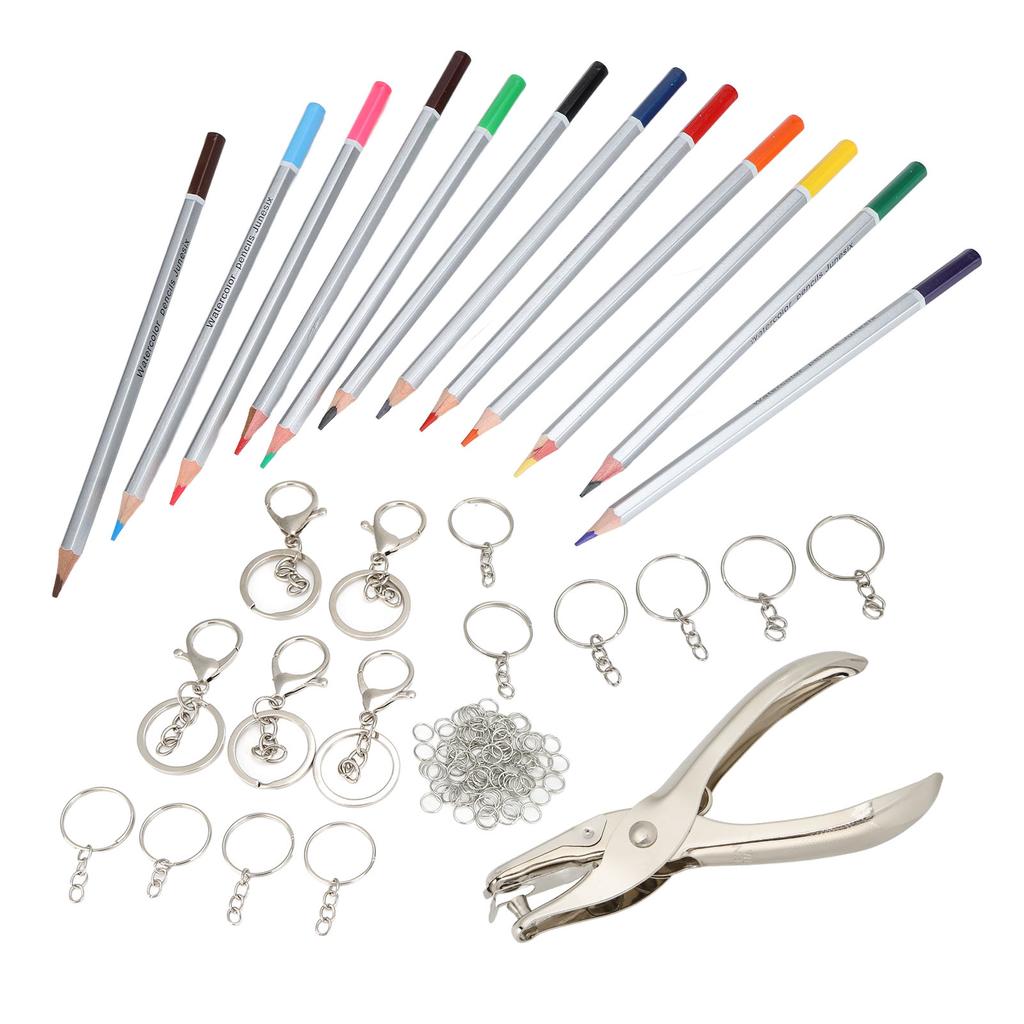 Keychain Craft Set Complete DIY Keychain Tools with Colored Pencils Hole Punch for DIY Craft Toys Gifts