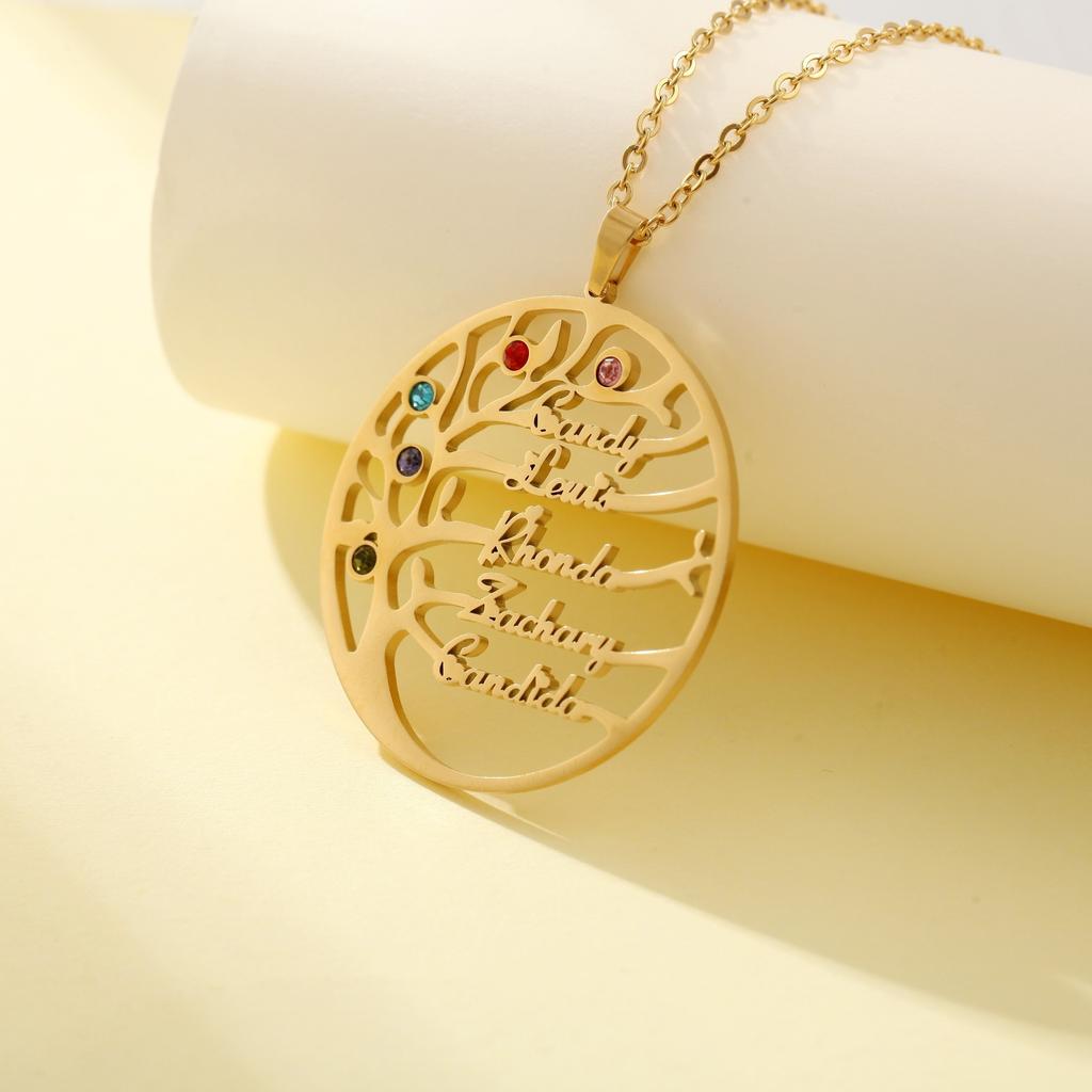 SQ Customized Tree Life Stainless Steel Bamboo Wedding Plant Shape Name Resin Alphabet Pendant Necklace Cross-border Exclusive