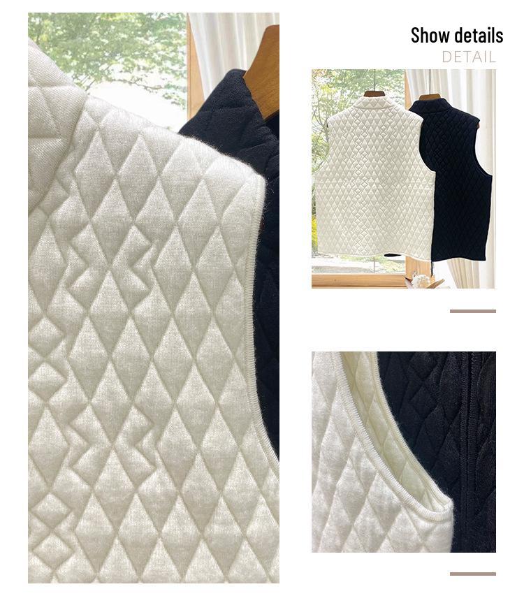 Nanyou Women's Diamond Pattern Wool Stand Collar Zipper Vest - Stylish & Versatile for Autumn/Winter Layering