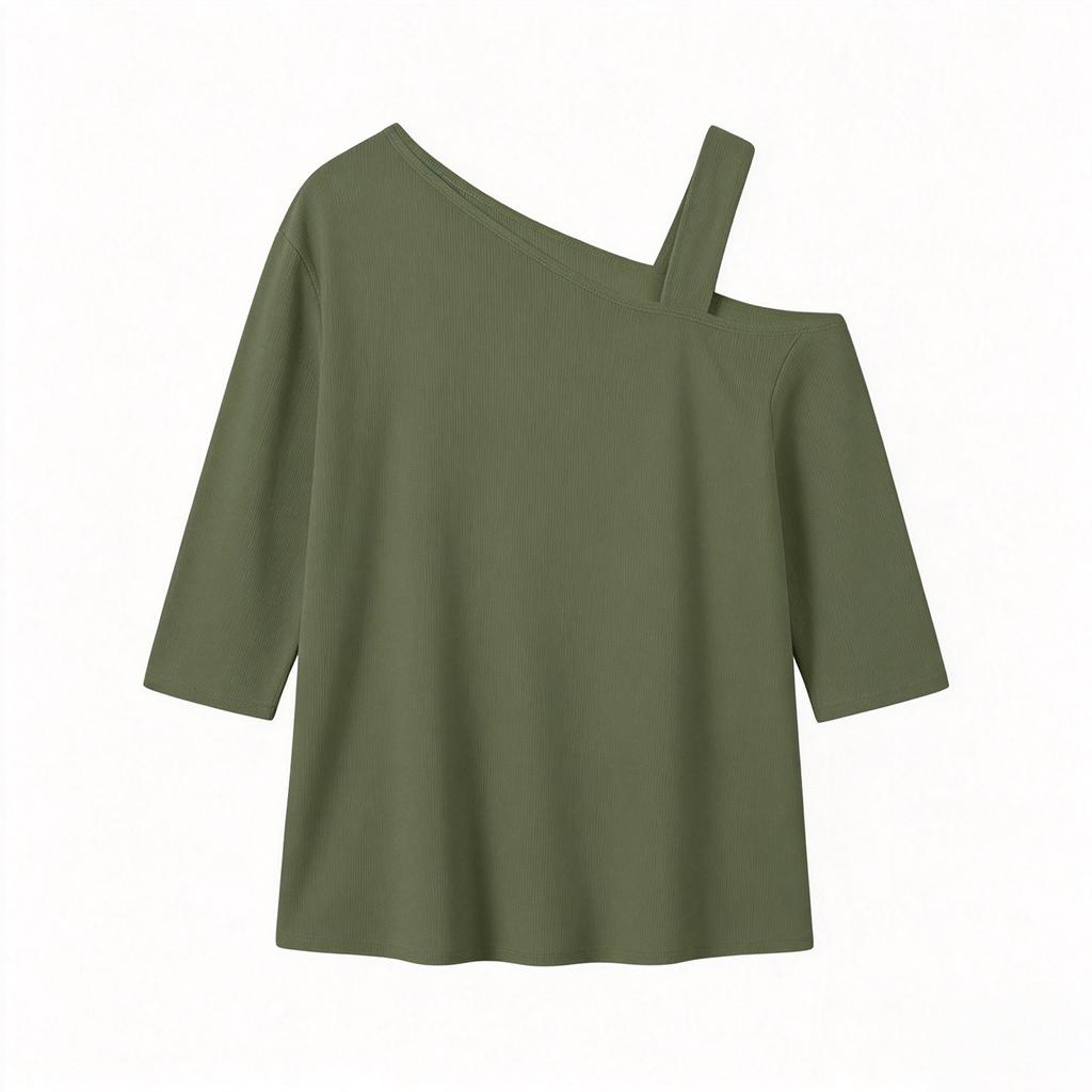 Top Casual da Donna Asimmetrico Scollo a Barca Manica Corta
