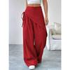 Pantaloni da Tuta Irregolari Larghi con Lacci per Donna Nuovo Design Slim a Gamba Larga per Donna Ufficio Monocolore Primavera Autunno Casual Moda Ufficio Pantaloni