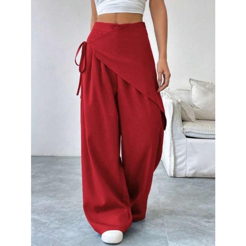 Pantaloni da Tuta Irregolari Larghi con Lacci per Donna Nuovo Design Slim a Gamba Larga per Donna Ufficio Monocolore Primavera Autunno Casual Moda Ufficio Pantaloni