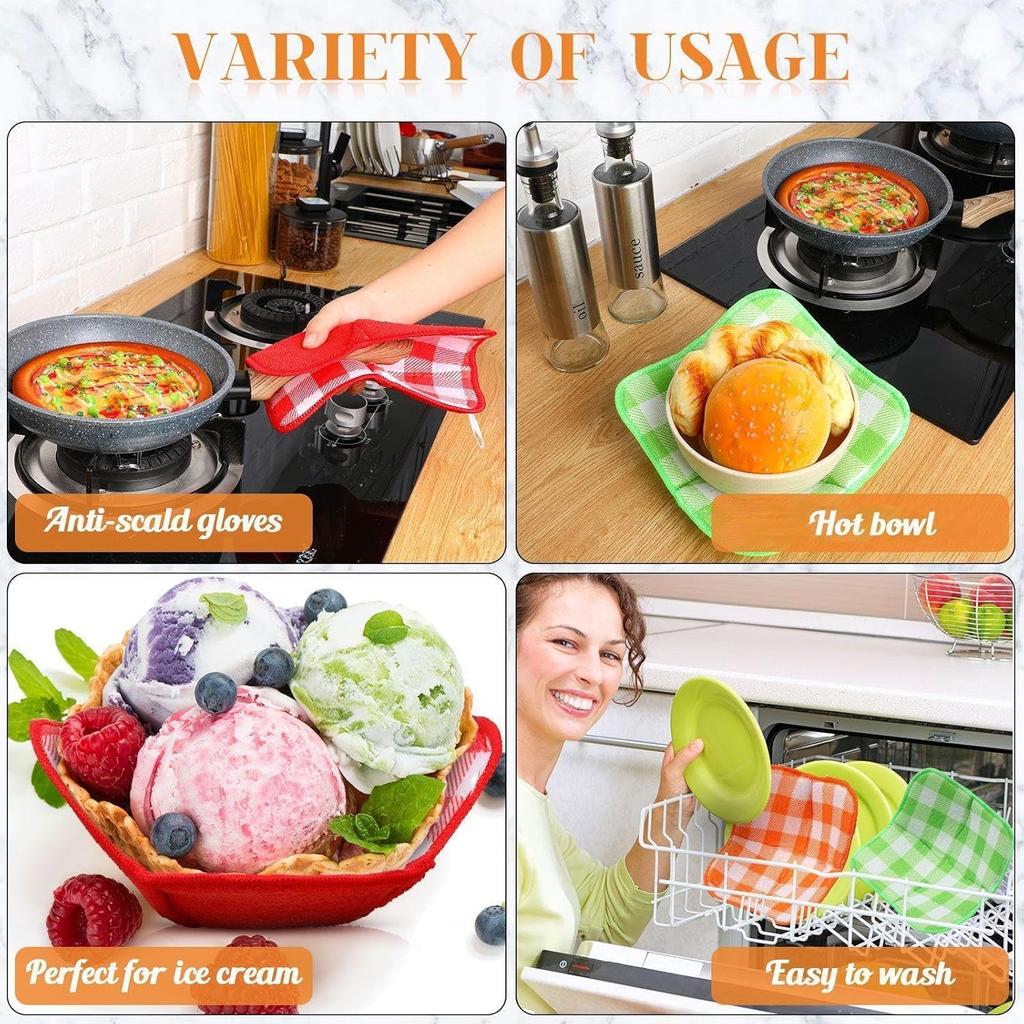 Geiserailie 5 Pieces Hot Bowl Holder Microwave Safe Bowl Cozies Multipurpose Heat Proof Plate Holder to Prevent Hand from Heat and Maintain Food Warm