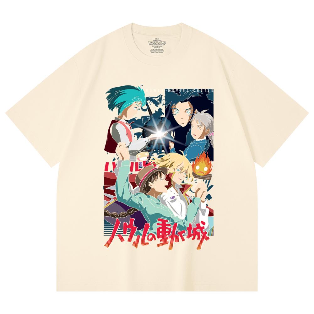230 г/м² 100% хлопок Ghibli V2 Замок в небе Принт Унисекс Плотная хлопковая футболка XS абрикосовый