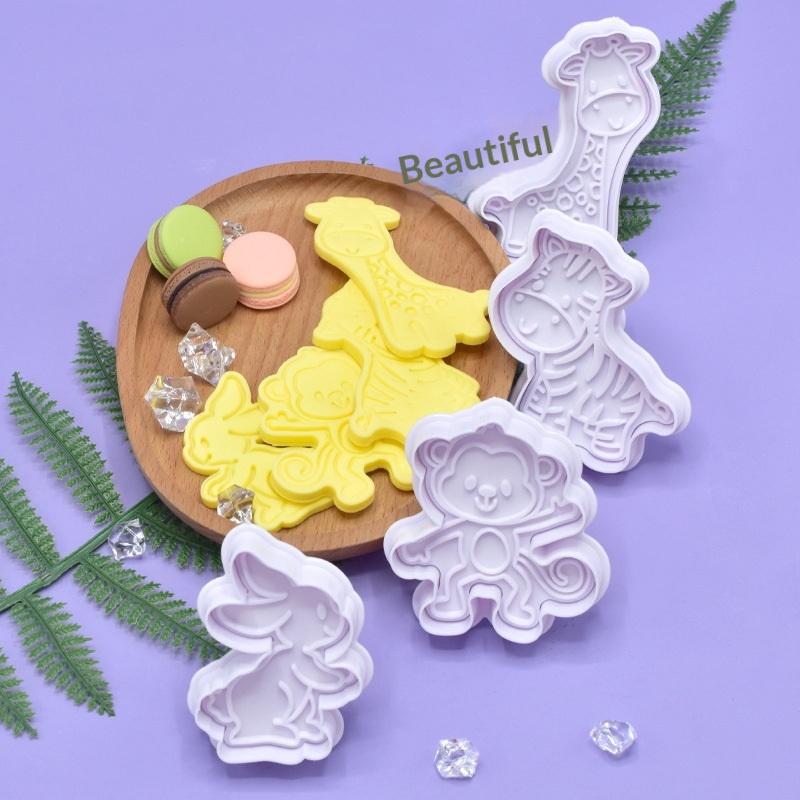 4 Pcs/Set Animal Plastic Biscuit Mold Diy Kitchen Cake Decorating Tools Cookie Cutter Stamp Fondant Embosser Die