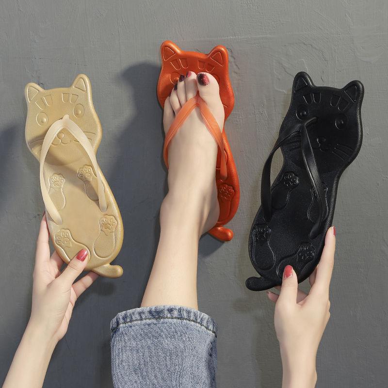 Fashion Flip Flops Women Designer Summer Beach Women Cat Shape Girls Lovely Non-slip Thick Heel Sandals Cute Outdoor Slippers Bathroom