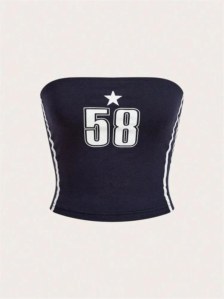 

Кроп-топ phumee без спинки с принтом букв и звезд, топ-труба A2372 L темно-синий