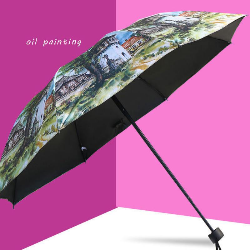 Floral Style Multi-color Sunny Paraply vanntett svart lim Anti-ultrafiolett solskjerm