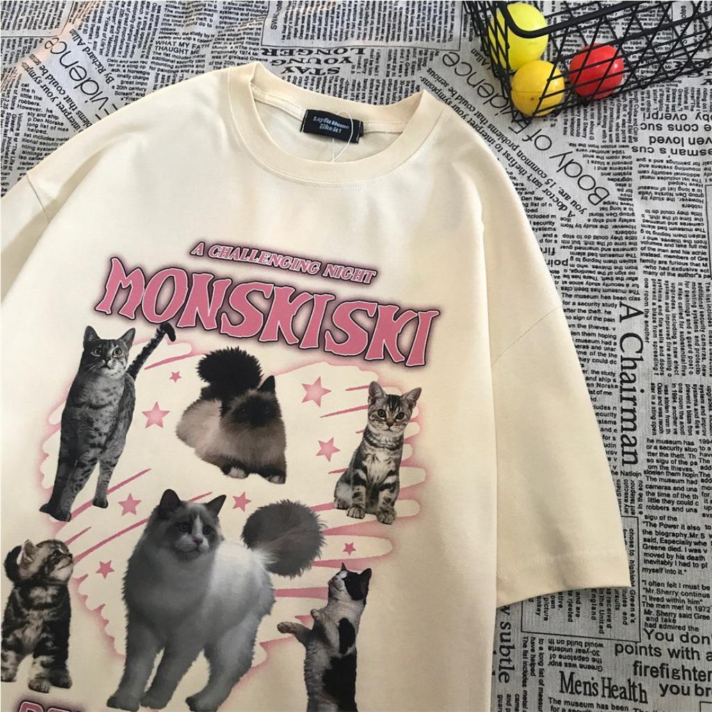 100% Baumwoll-T-Shirt Sommer Vintage lustig Cartoon Katze Print T-Shirt für Frauen Kleidung Harajuku Übergroße T-Shirts Y2k Oberteile UNISEX Hip-Hop Streetwear