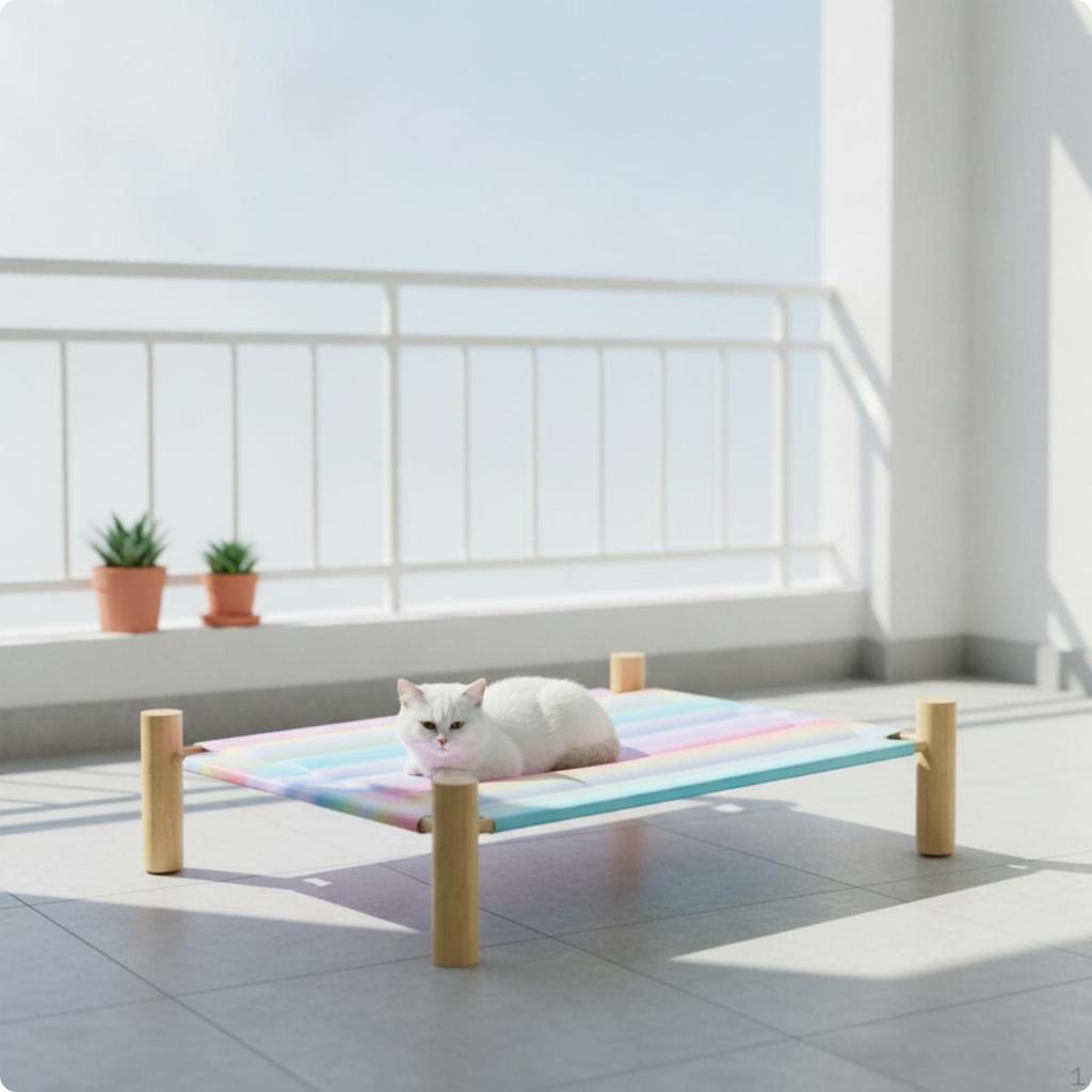 Elevated Pet Lounger with Wooden Frame Cooling Bed Breathable Suspended