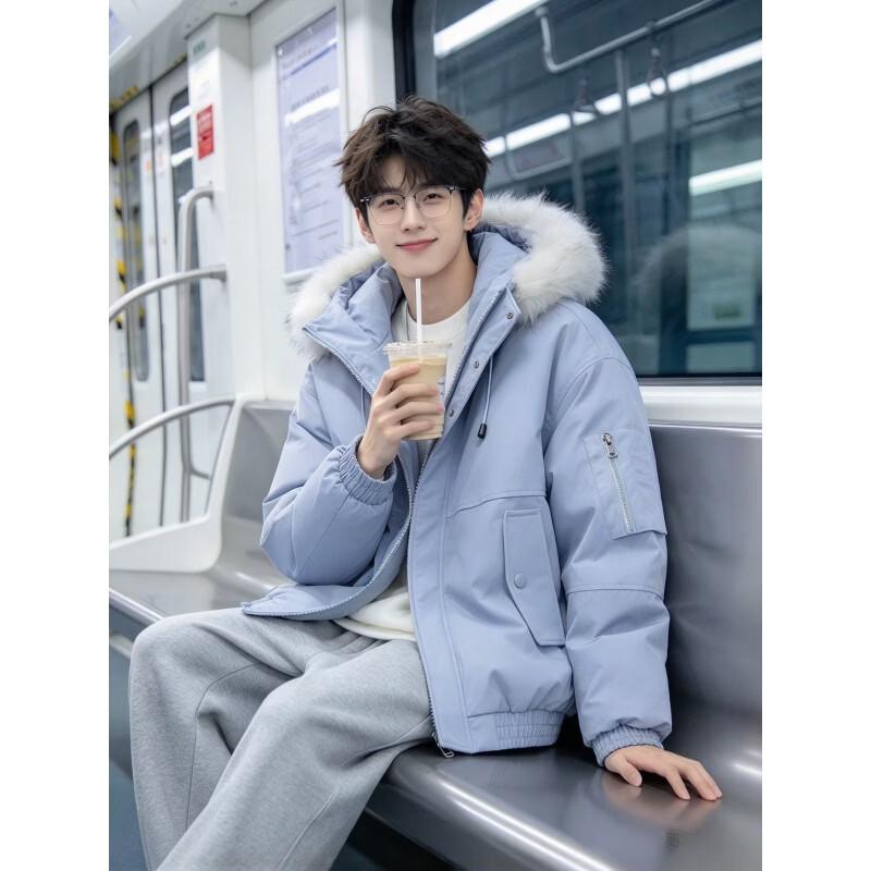 PATAVINITY Men's Winter Fur-Hooded Padded Workwear Jacket