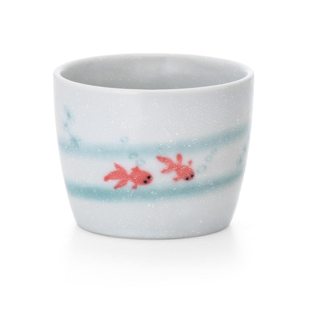 Kanese Mino Ware Soba Choko Cup Set with Swimming Goldfish Design of (Set 3)