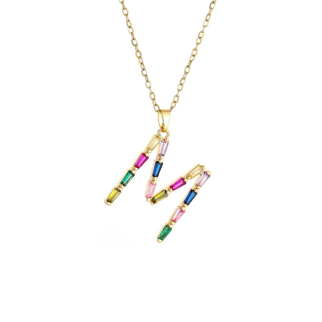 Ladies' Diamond & Colored Gemstone Metal Necklace, Heavy Craftsmanship Premium Design Initial Necklace, Gift for Women, Holiday Present, Party Jewelry