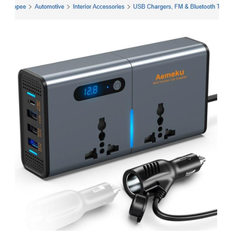 

200W Small Portable Car Inverter 12/24 to 220V Power Converter Socket LED Display PD Car Fast Charger 12V