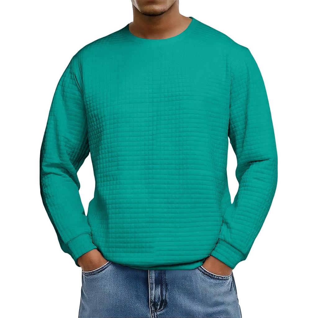 Top Masculino Casual de Malha Waffle de Gola Larga e Manga Comprida