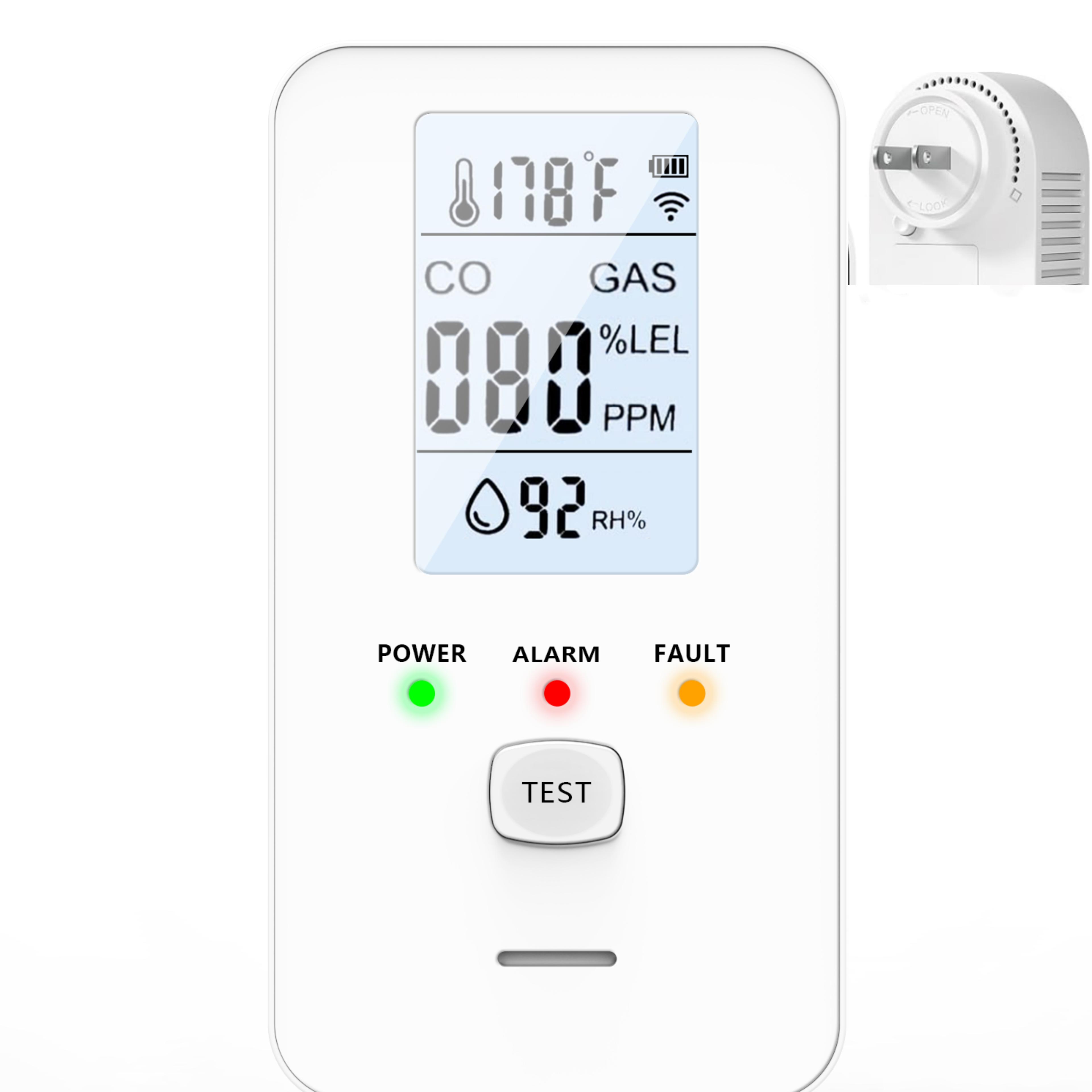 4-in-1 Natural Gas Leak Detector & Carbon Monoxide Detectors with Natural, Propane, Co & Gas Leak Detector Temperature Detector US-White