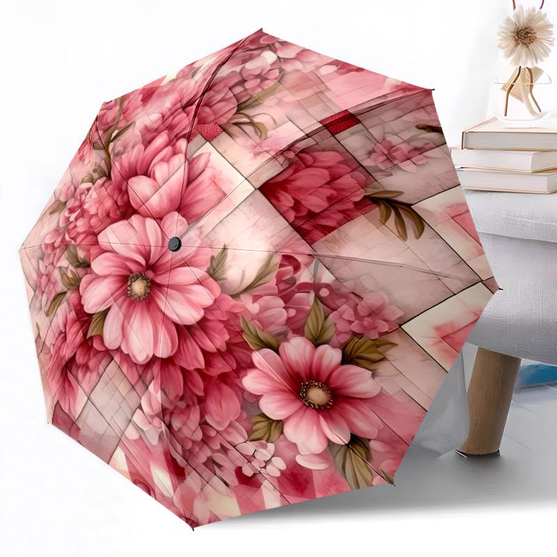 Sunflower Garden Plate Outdoor Automatic Umbrella Folding Umbrella with 8 Ribs Durable Plastic & Iron All-Season Use Vibrant Pattern Umbrella