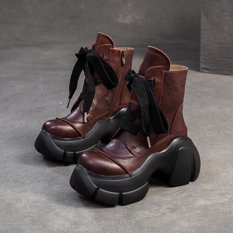 Fashion GKTINOO Retro Thick Soled Short Boots 2025 Autumn Winter New Genuine Leather Round Toe Solid Color Versatile Platform Shoes