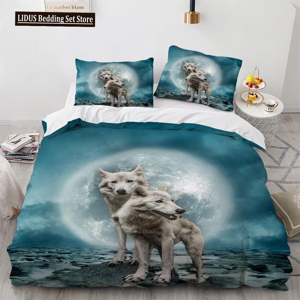 Wolf Duvet Cover Set Black White Wolf Yin And Yang Pattern Wild Animals Comforter Cover King Queen Size For Kid Boys Bedding Set
