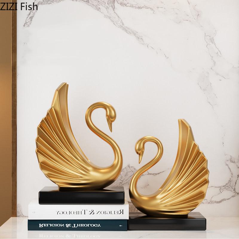 Minimalist Golden Swan Creative Abstract Ornaments Valentine's Day Gift Desk Decoration Swan Sculpture Home Decor Accessories