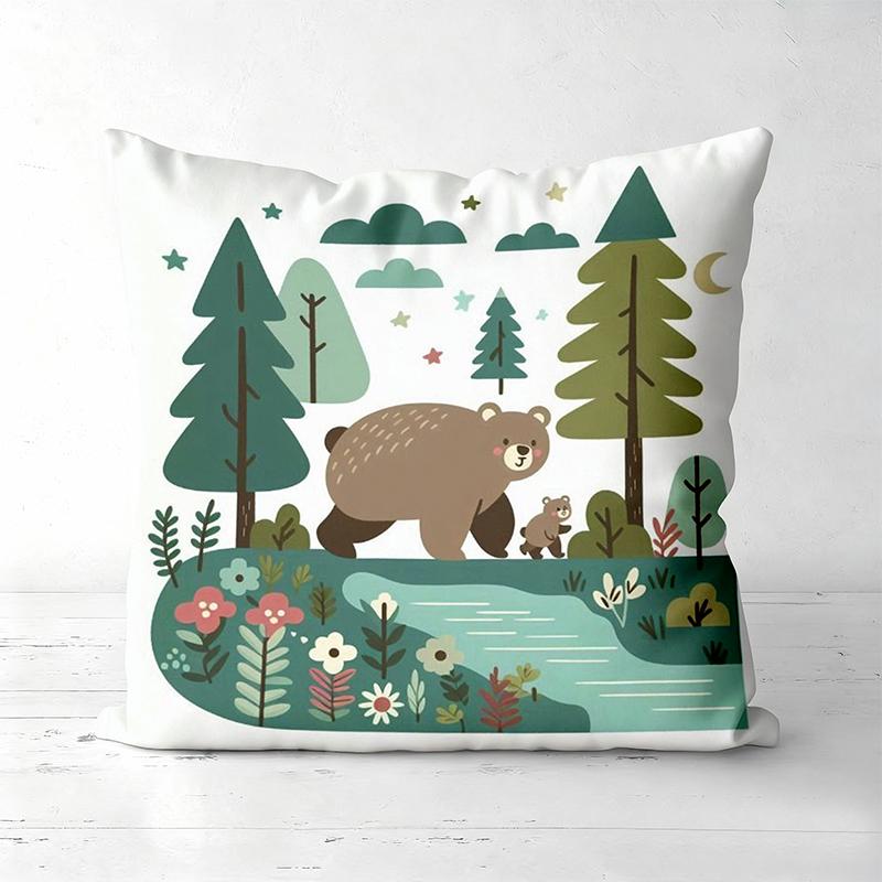 Cute Animal Forest Theme Throw Pillow Covers Polyester pillowcase, sofa decorative cushion cov Headboard Pillow