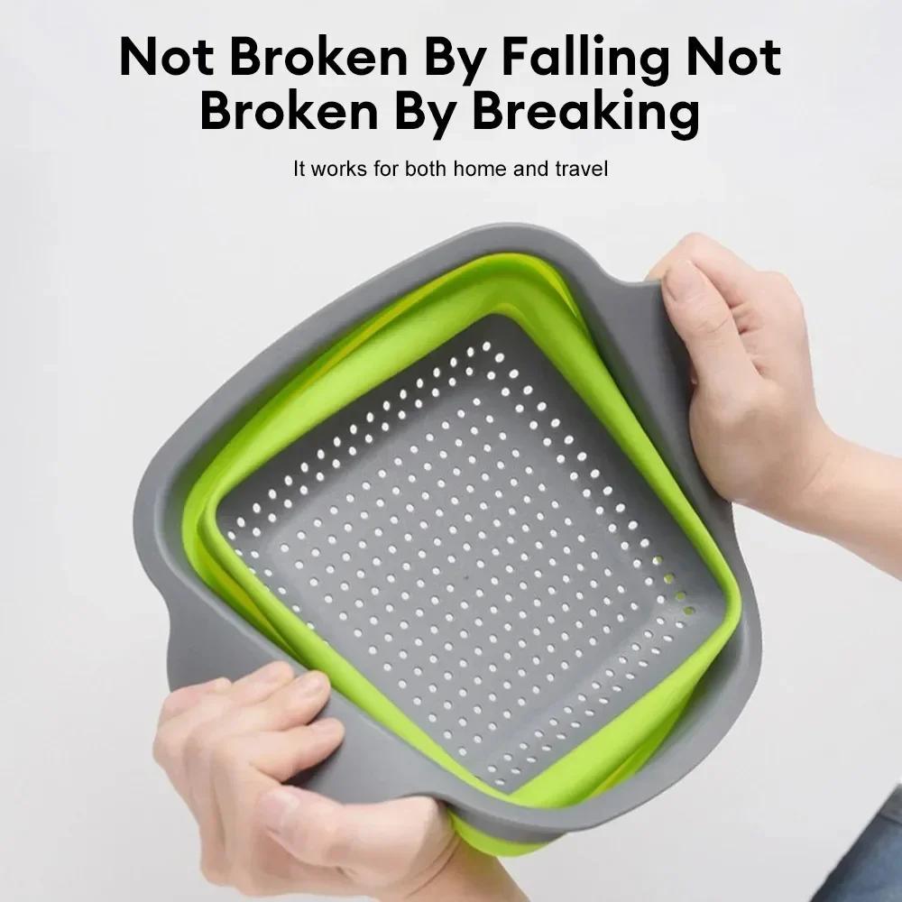 Silicone Folding Drain Basket Collapsible Drainer Fruit Vegetable Washing Basket Foldable Strainer Colander Fruit Cleaning Basin