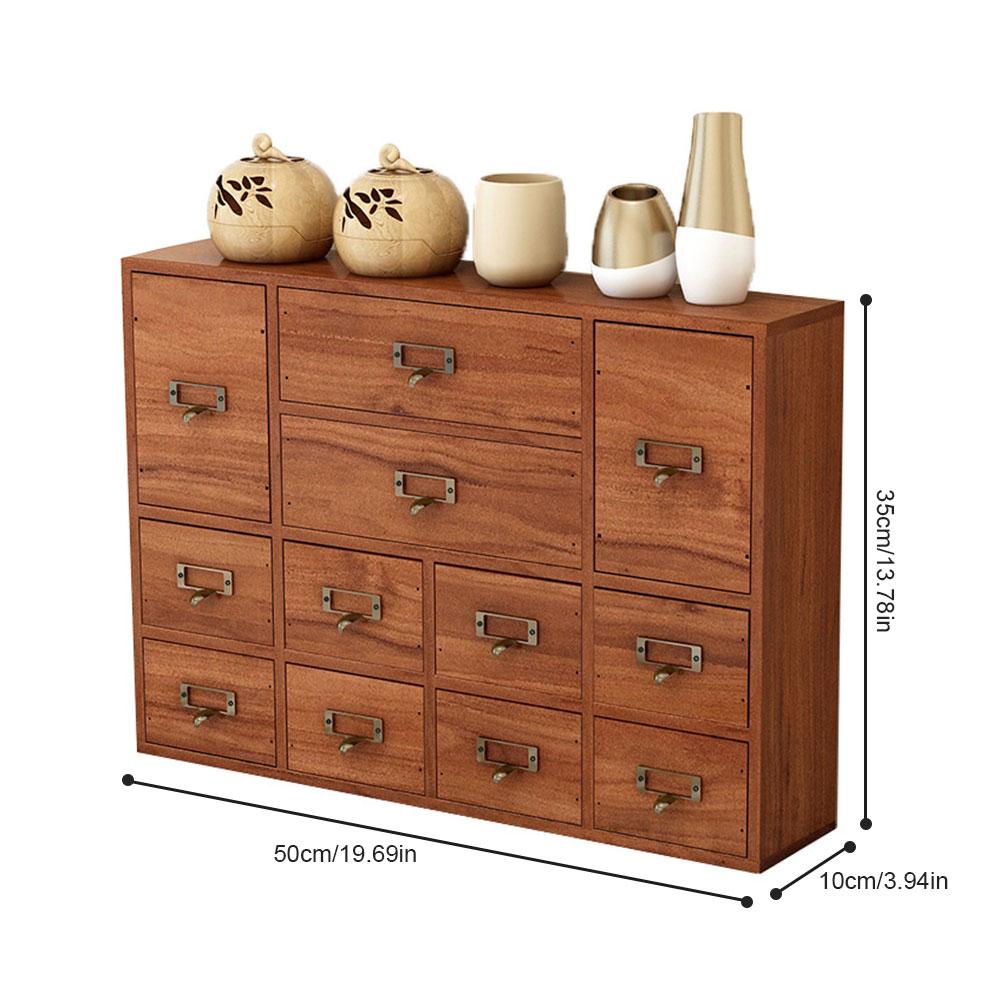 Desk Drawer Organizer Wooden Vintage Apothecary Cabinet with 12 Drawers with Label Slot & Metal Handle for Home Office Dresser B