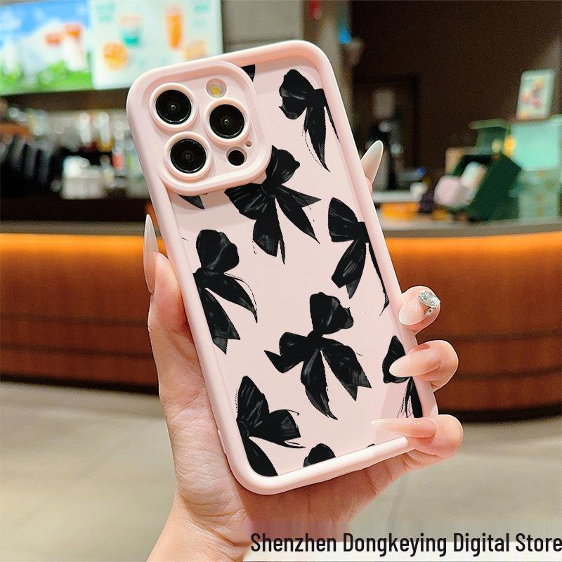 Fashion Black Bow Phone Case for iPhone 11-16 Pro Max