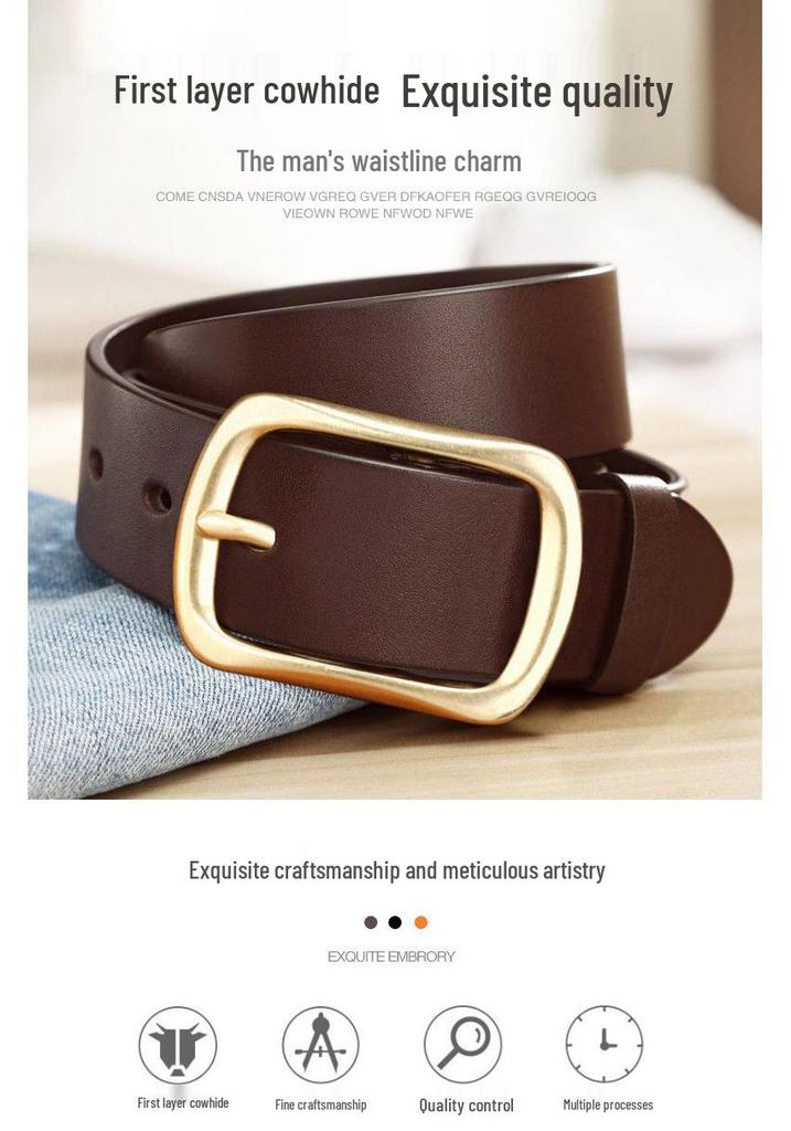Paul Genuine Leather Men's Belt - Pin Buckle Casual Waistband for Middle-Aged and Young Business, Versatile and Fashionable.