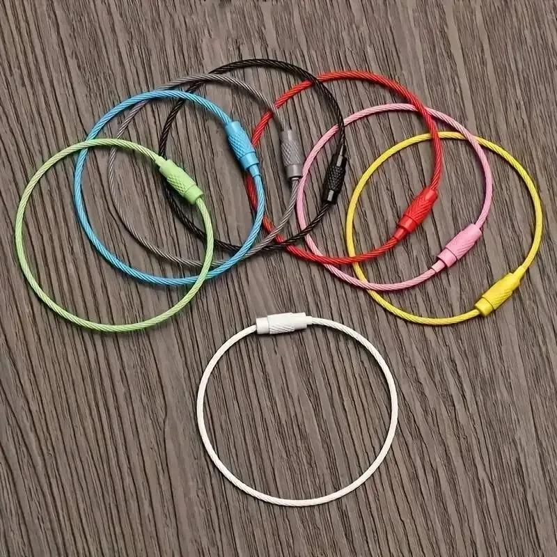10pcs Colorful Stainless Steel Wire Luggage Tag Key Chain Clip Durable And Easy To Install Perfect For Travel And Everyday Use
