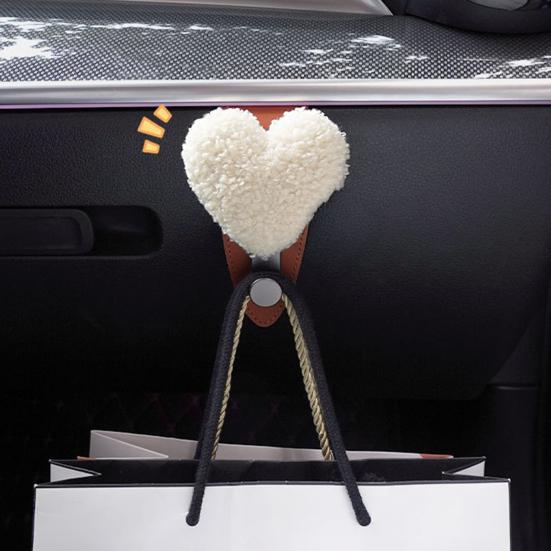 Auto Haken Herz Dekor Kunstleder Schwerlast Auto Haken Hängende Taschen Schlüssel Kleidung Kleinigkeiten Auto Organizer Halter